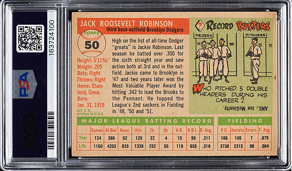 Signed 1955 Topps #50 Jackie Robinson PSA/DNA NM-MT 8