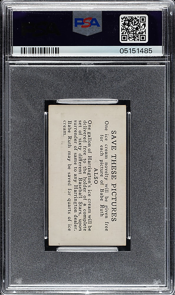 1928 F50 Harrington's Ice Cream #6 Babe Ruth PSA VG-EX 4