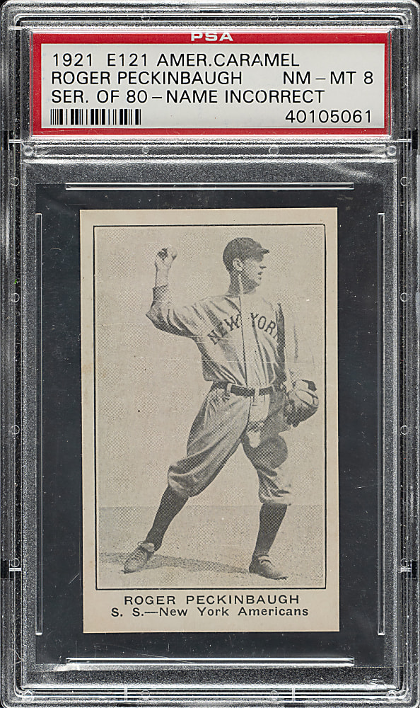 1921 E121 American Caramel (Series of 80) Roger Peckinpaugh Incorrect Spelling PSA NM-MT 8 - 1 of 1 - Highest Graded!