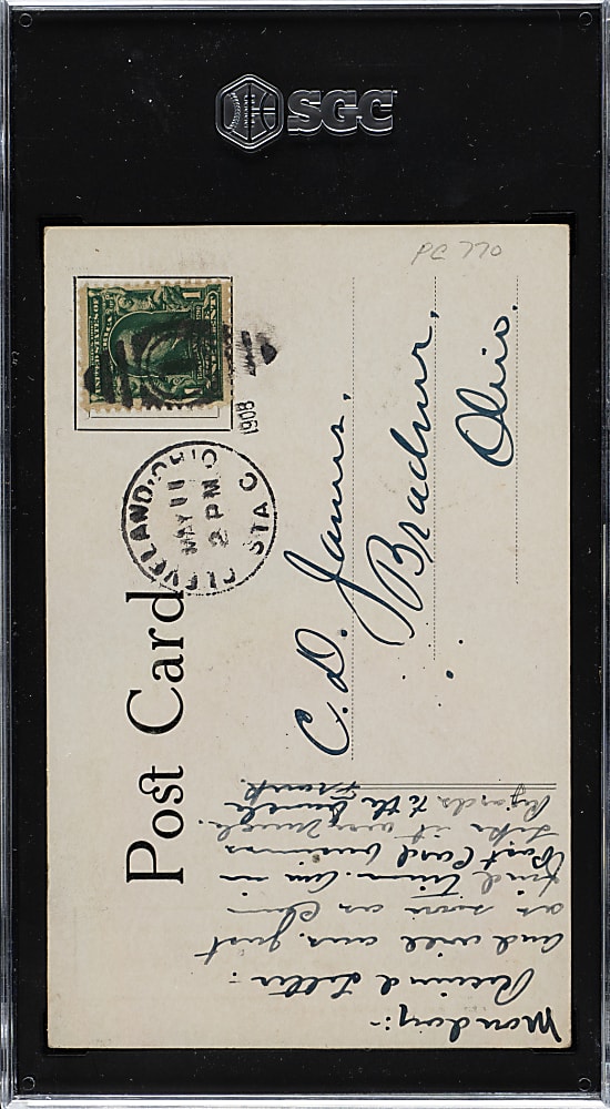 1908 PC770 American League Publishing Company Postcard Nap Lajoie SGC FAIR 1.5