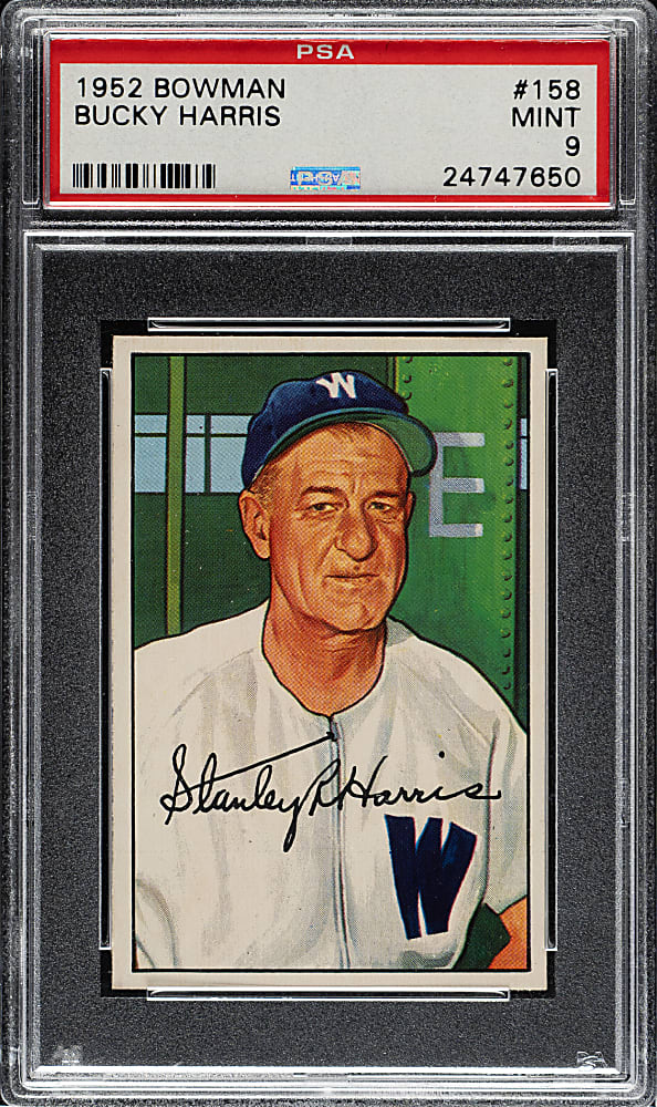1952 Bowman #158 Bucky Harris PSA MINT 9 - Highest Graded!