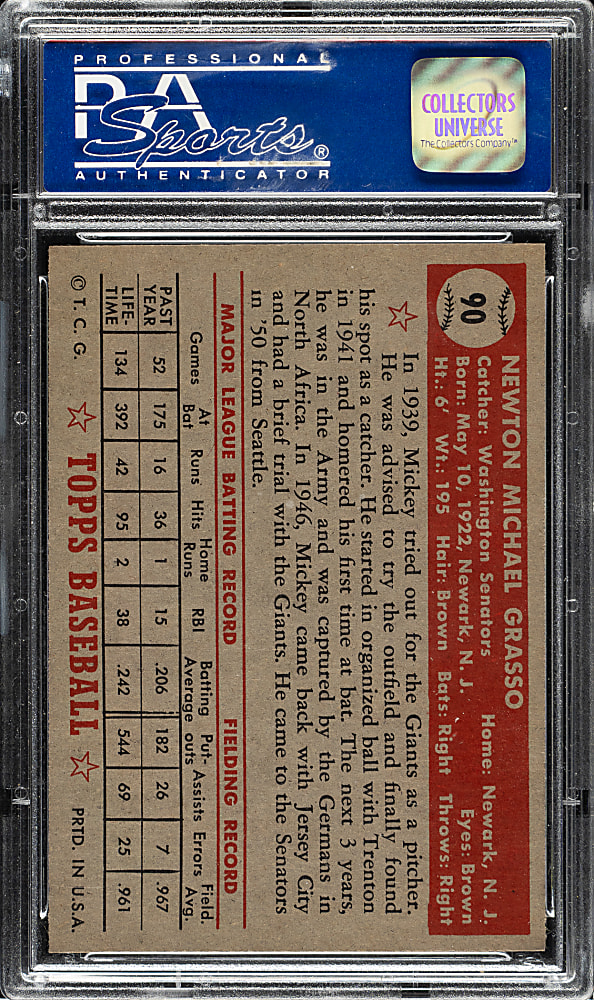 1952 Topps #90 Mickey Grasso PSA NM-MT 8
