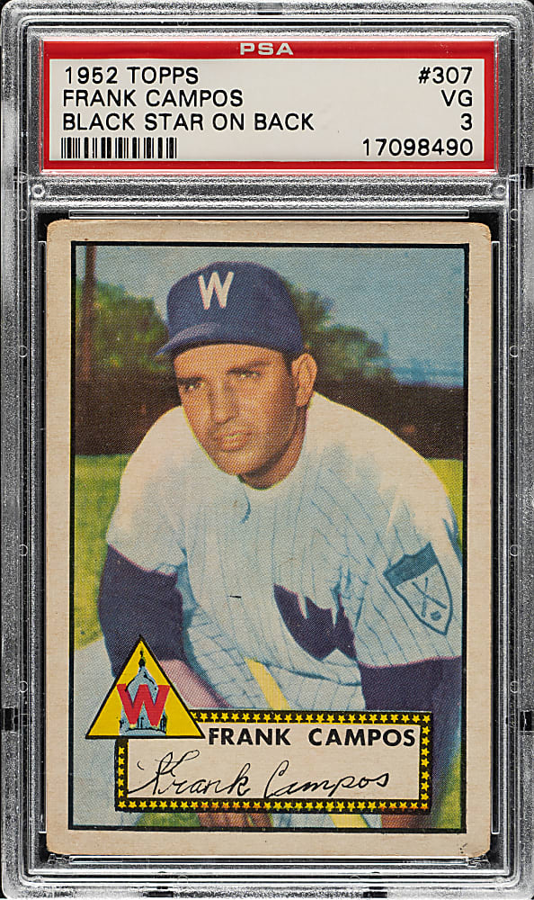 1952 Topps #307 Frank Campos PSA VG 3 - Rare "Black Star On Back" Variation