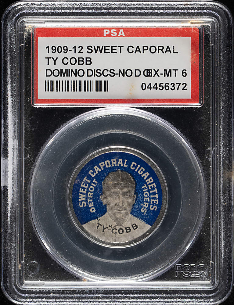 1909-1912 PX7 Sweet Caporal Domino Discs Ty Cobb (No D on Cap - Blue) PSA EX-MT 6