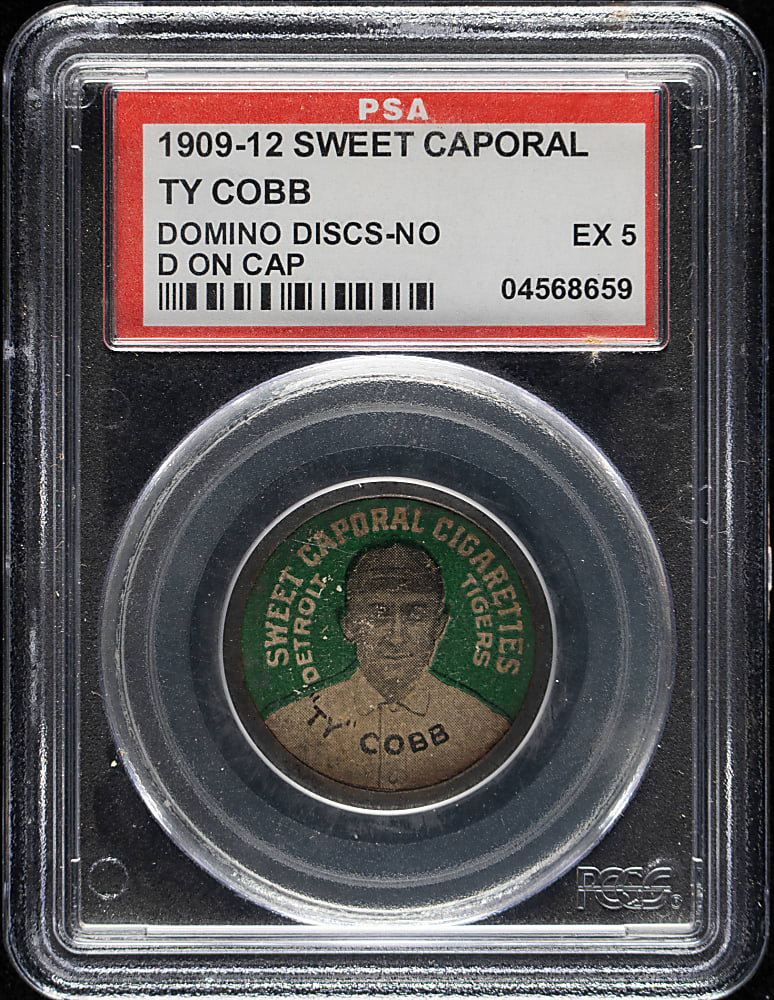 1909-1912 PX7 Sweet Caporal Domino Discs Ty Cobb (No D on Cap - Green) PSA EX 5