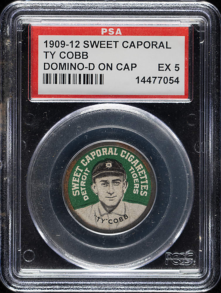 1909-1912 PX7 Sweet Caporal Domino Discs Ty Cobb (D on Cap - Green) PSA EX 5