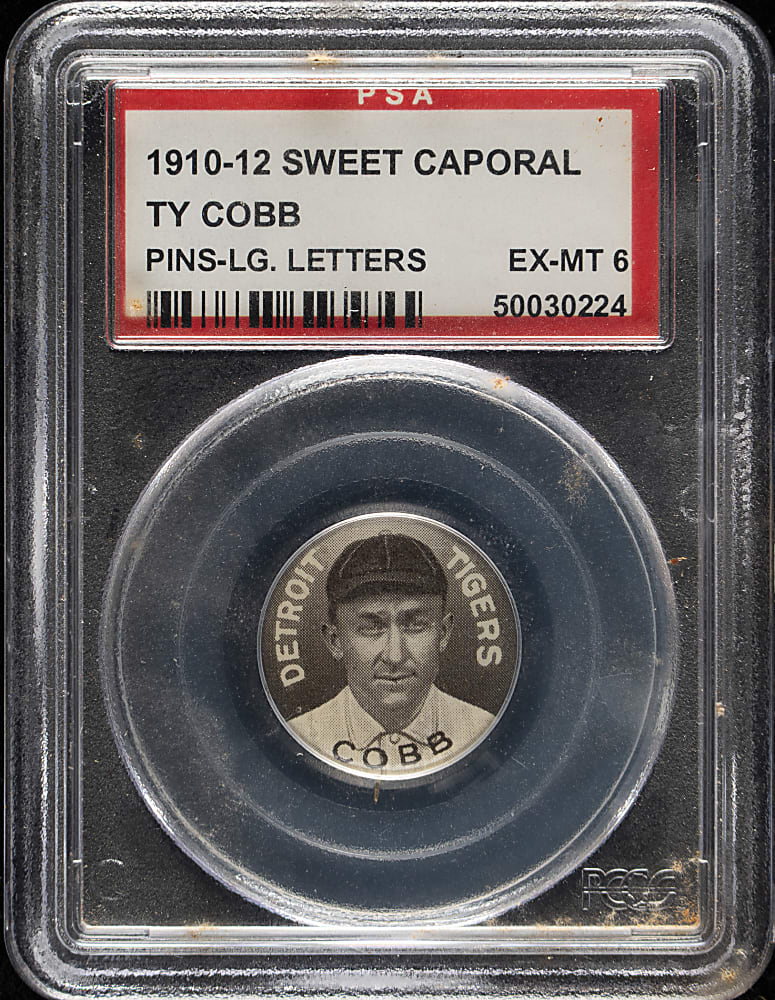 1910-1912 P2 Sweet Caporal Pins Ty Cobb Large Letters PSA EX-MT 6