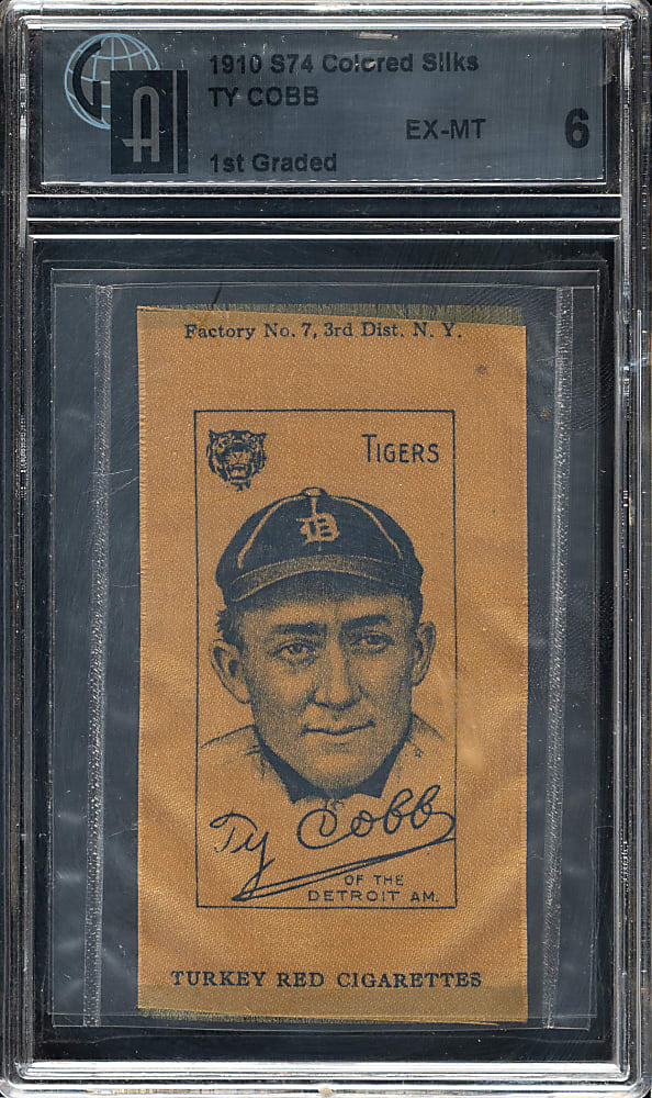 1911 S74 "Colored" Tobacco Silks - Ty Cobb GAI EX-MT 6 - Turkey Red Cigarettes Ad