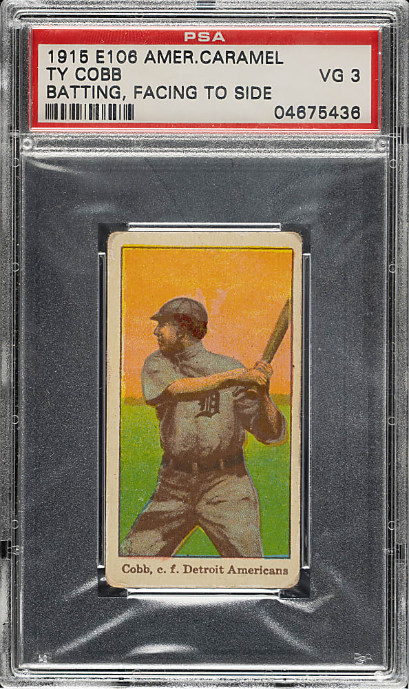 1915 E106 American Caramel Ty Cobb with Bat, Facing to Side PSA VG 3 - 1 of 3 - Highest Graded!