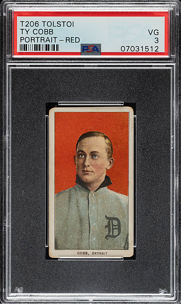 1909-1911 T206 White Border Ty Cobb Portrait Red Background PSA VG 3 - Tolstoi Back