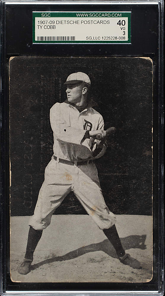 1907 PC765 A. C. Dietsche Detroit Tigers Postcard Ty Cobb Rookie Batting SGC VG 40