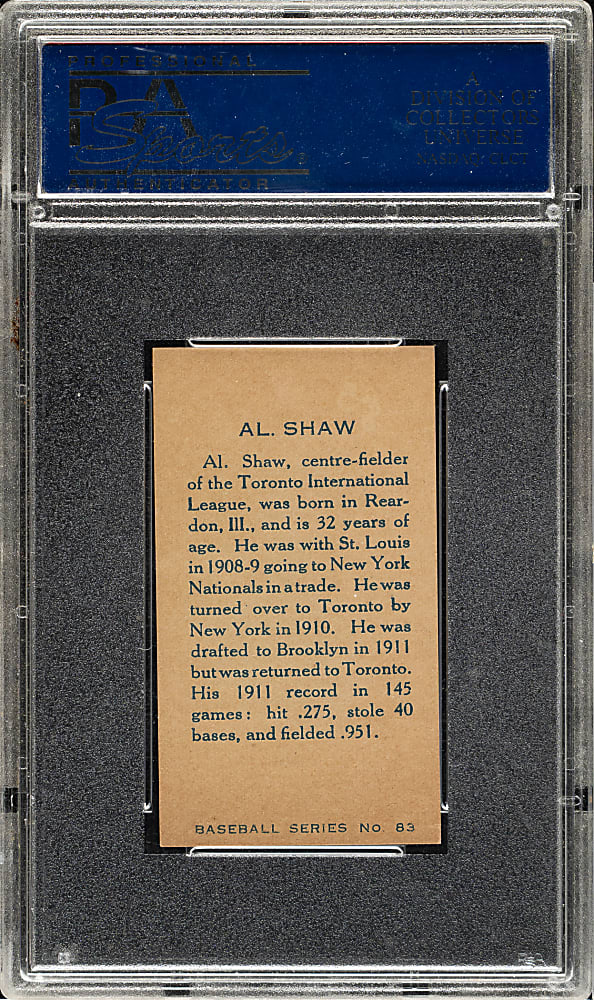 1912 C46 Imperial Tobacco #83 Al Shaw PSA NM-MT 8 -1 of 2 - Highest Graded!