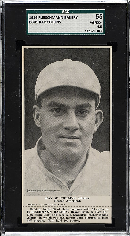 1916 D381 Fleischmann Bakery Ray Collins with Tab SGC VG/EX+ 55 - The ONLY SGC-Graded Example!