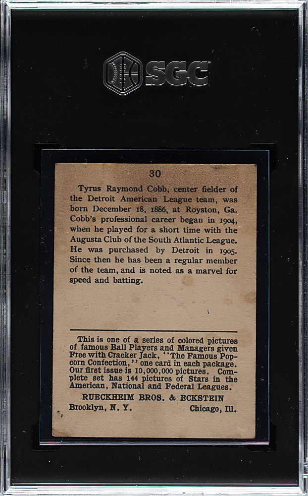 1914 E145 Cracker Jack #30 Ty Cobb SGC GOOD+ 2.5