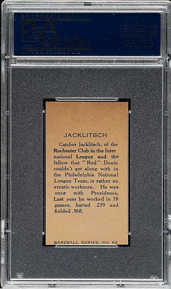 1912 C46 Imperial Tobacco #62 Fred Jacklitsch PSA NM 7 - 1 of 4 - Highest Graded!