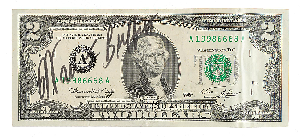 Warren Buffet Signed $2 Bill - JSA