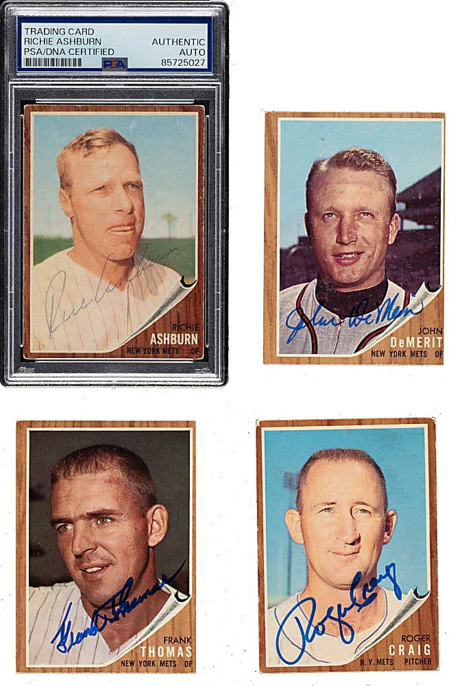 Signed 1962 Topps New York Mets Near-Complete Team Set (19/24) Including Richie Ashburn