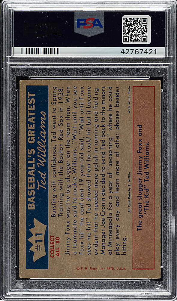Signed 1959 Fleer Ted Williams #11 "First Spring Training" - PSA/DNA