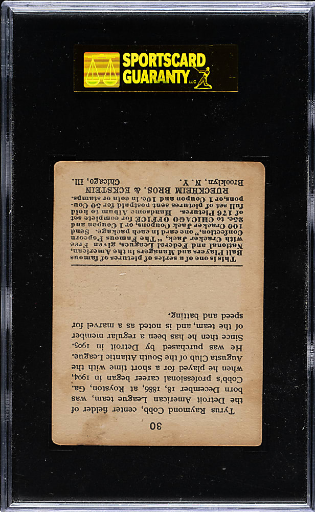 1915 E145 Cracker Jack #30 Ty Cobb SGC VG 40