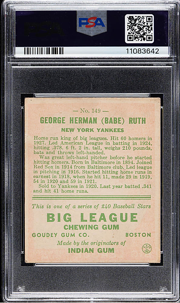 1933 R319 Goudey #149 Babe Ruth PSA EX 5