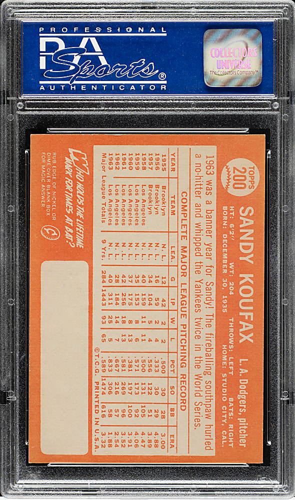 1964 Topps #200 Sandy Koufax PSA NM 7