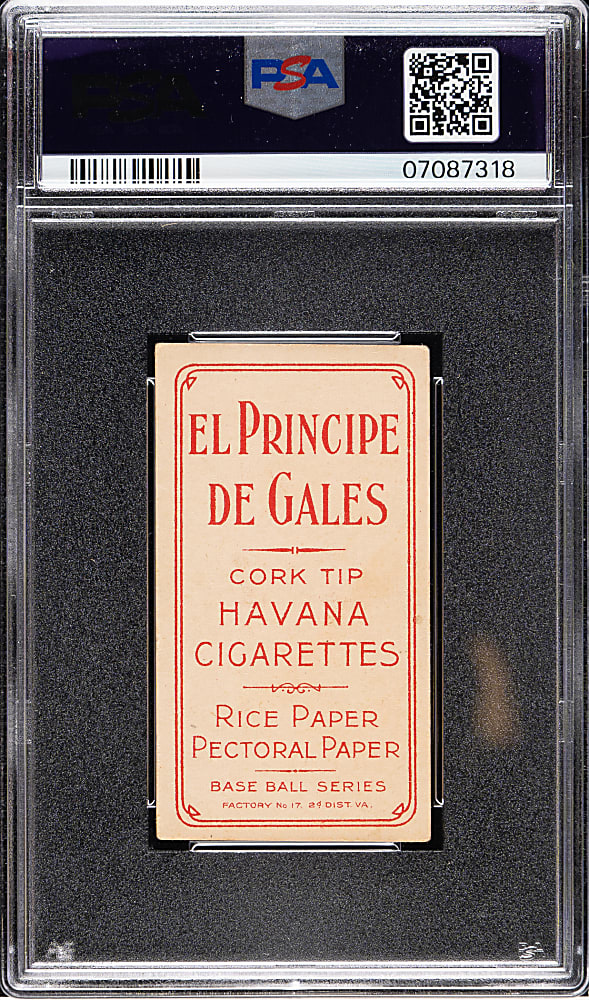 1909-1911 T206 White Border Walter Johnson Portrait PSA VG-EX 4 - El Principe De Gales Back