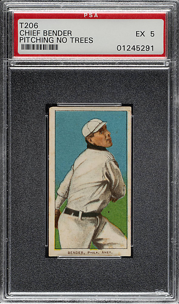 1909-1911 T206 White Border Chief Bender Pitching, No Trees in Background PSA EX 5