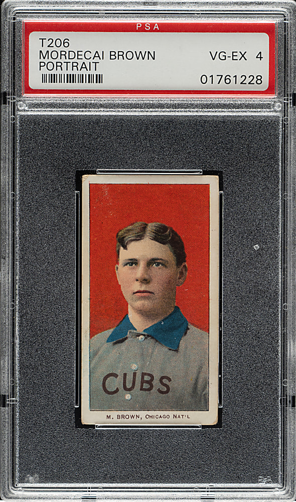 1909-1911 T206 White Border Mordecai Brown Portrait PSA VG-EX 4