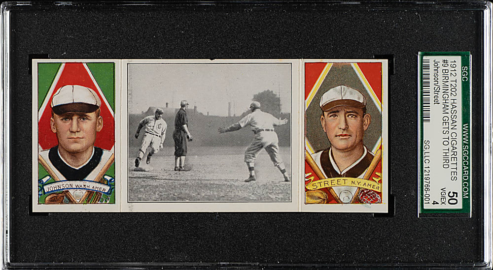1912 T202 Hassan Triple Folder "Birmingham Gets To Third" Walter Johnson/Street SGC VG/EX 50