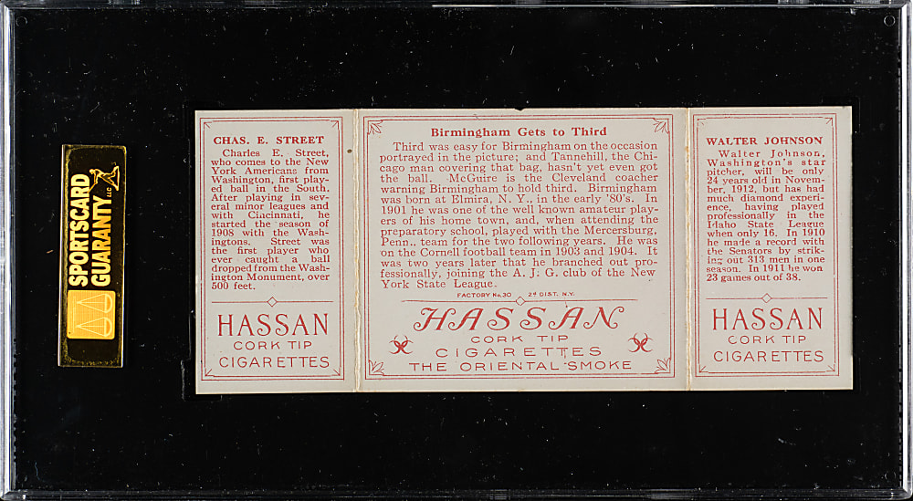 1912 T202 Hassan Triple Folder "Birmingham Gets To Third" Walter Johnson/Street SGC VG/EX 50