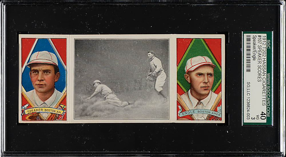 1912 T202 Hassan Triple Folder "Speaker Scores" Tris Speaker/Engle SGC VG 40
