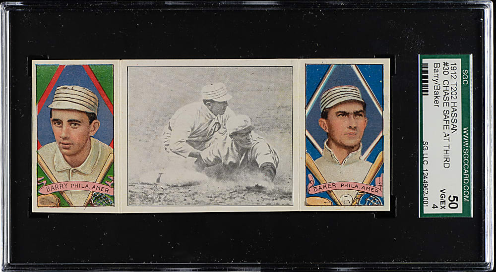 1912 T202 Hassan Triple Folder "Chase Safe At Third" Frank "Home Run" Baker/Barry SGC VG/EX 50