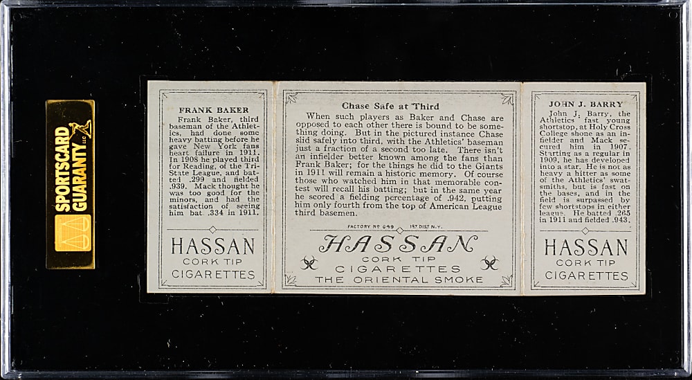1912 T202 Hassan Triple Folder "Chase Safe At Third" Frank "Home Run" Baker/Barry SGC VG/EX 50