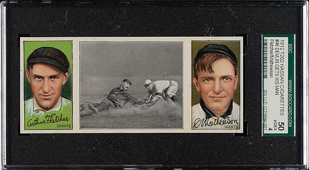 1912 T202 Hassan Triple Folder "Devlin Gets His Man" Christy Mathewson/Fletcher SGC VG/EX 50