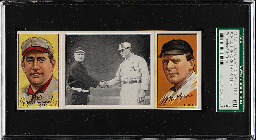 1912 T202 Hassan Triple Folder "Just Before the Battle" Roger Bresnahan/John McGraw SGC EX 60