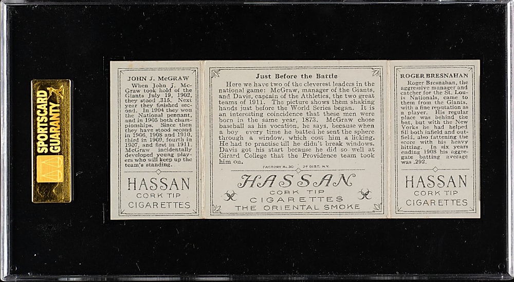 1912 T202 Hassan Triple Folder "Just Before the Battle" Roger Bresnahan/John McGraw SGC EX 60
