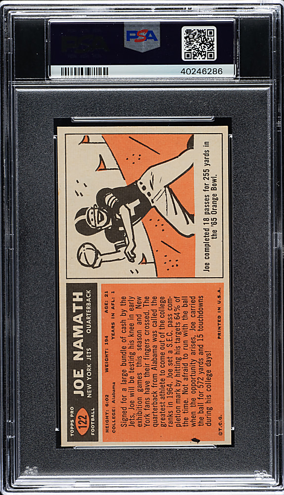 1965 Topps Football #122 Joe Namath Rookie PSA NM-MT 8