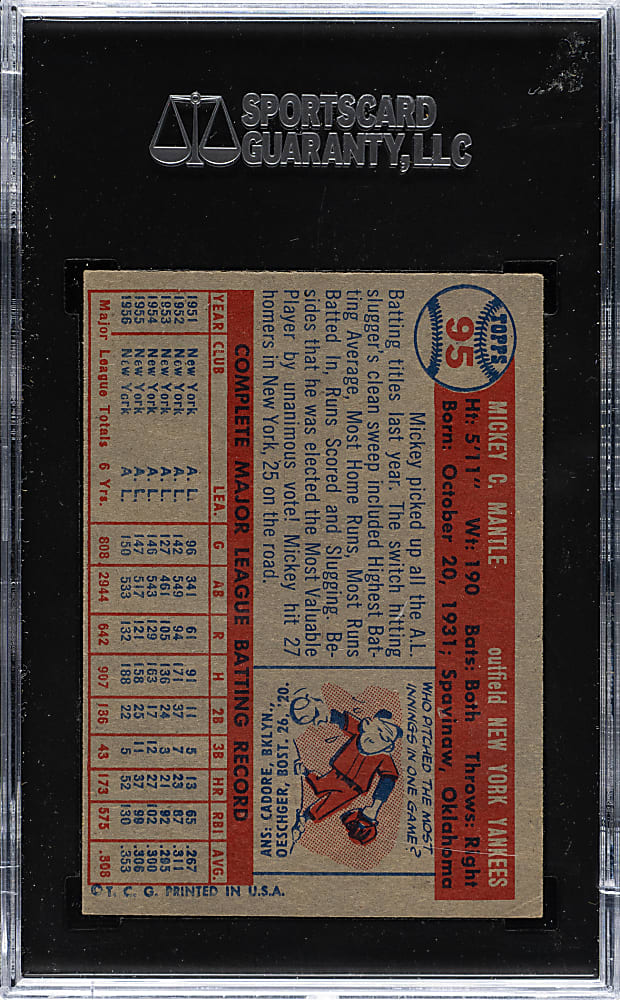 1957 Topps #95 Mickey Mantle SGC EX 5