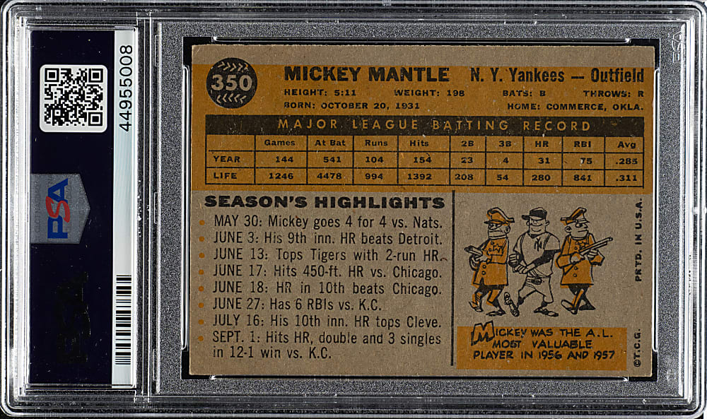 1960 Topps #350 Mickey Mantle PSA VG-EX 4