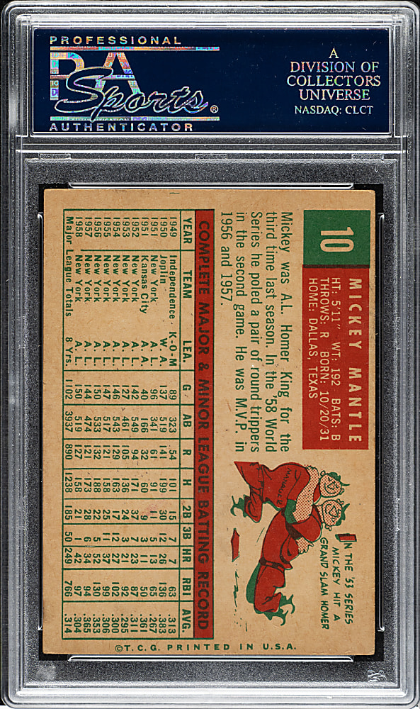 1959 Topps #10 Mickey Mantle PSA VG-EX 4