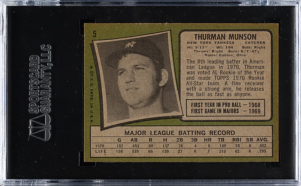 1971 Topps #5 Thurman Munson SGC NM 7
