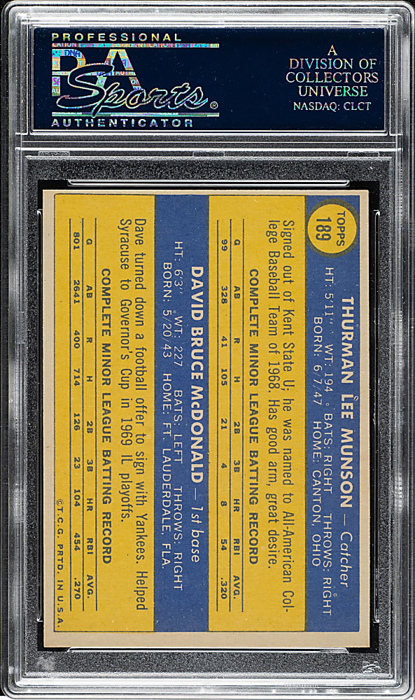 1970 Topps #189 Thurman Munson Rookie PSA NM-MT 8