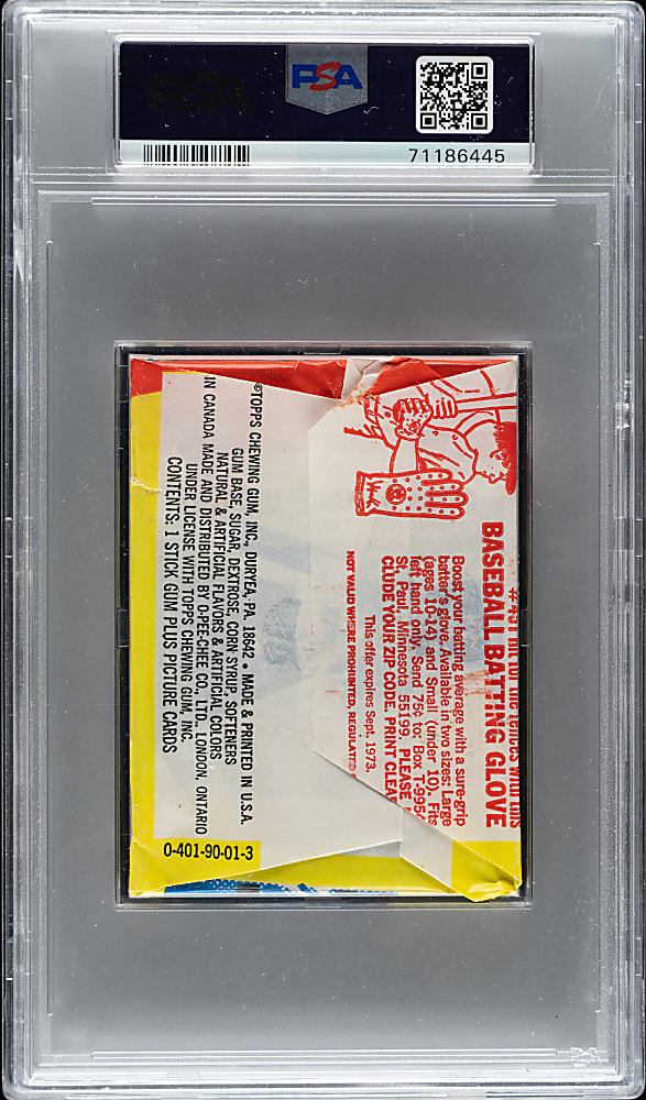 1973 Topps Second Series Unopened Wax Pack PSA NM 7 (Catcher Wrapper)