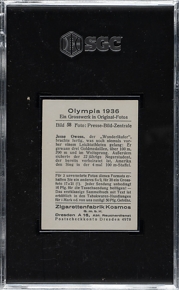 1936 Kosmos Olympia 1936 #58 Jesse Owens Rookie SGC EX+ 5.5