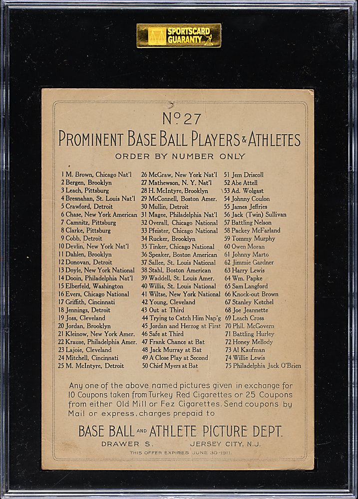 1911 T3 Turkey Red #27 Christy Mathewson SGC POOR 10