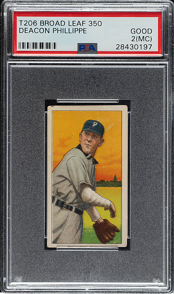 1909-1911 T206 White Border Deacon Phillippe PSA GOOD 2 (MC) - Broad Leaf 350 Back