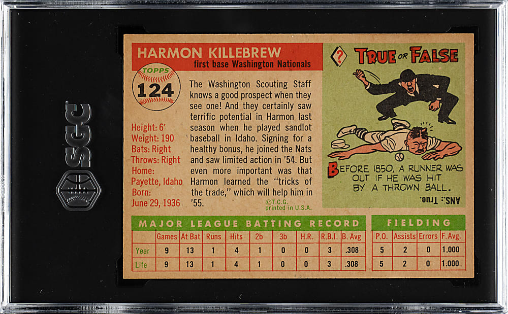 1955 Topps #124 Harmon Killebrew Rookie SGC NM/MT+ 8.5