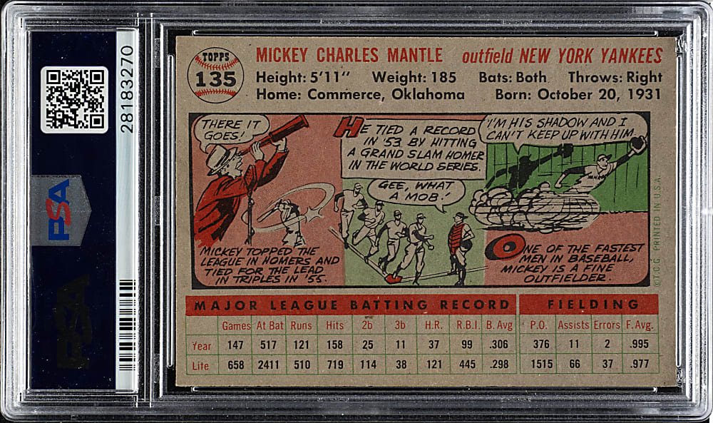 1956 Topps #135 Mickey Mantle Gray Back PSA NM 7