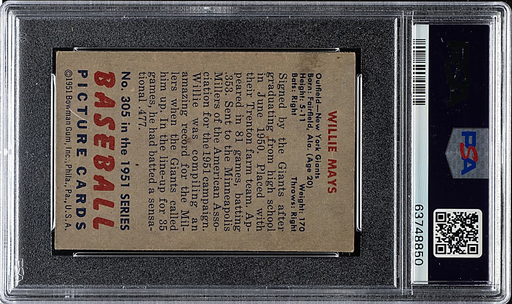 1951 Bowman #305 Willie Mays Rookie PSA VG-EX 4