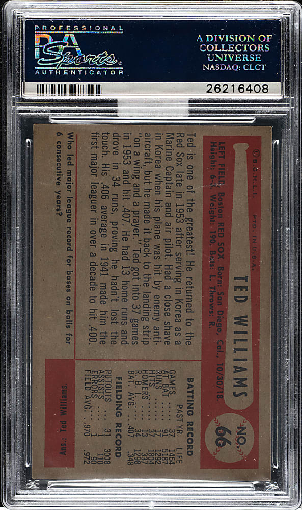 1954 Bowman #66 Ted Williams PSA EX 5 (MBA Silver Diamond)